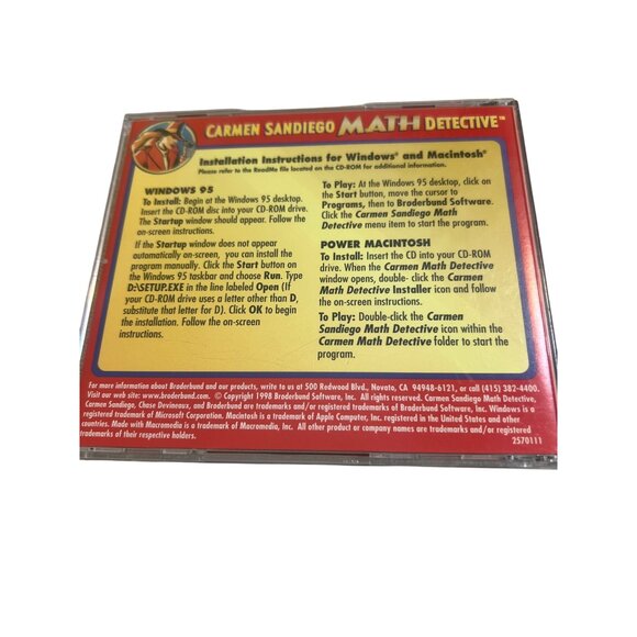 Carmen Sandiego Math Detective CD-ROM Game Windows/Macintosh 1998 Broderbund - Picture 2 of 3